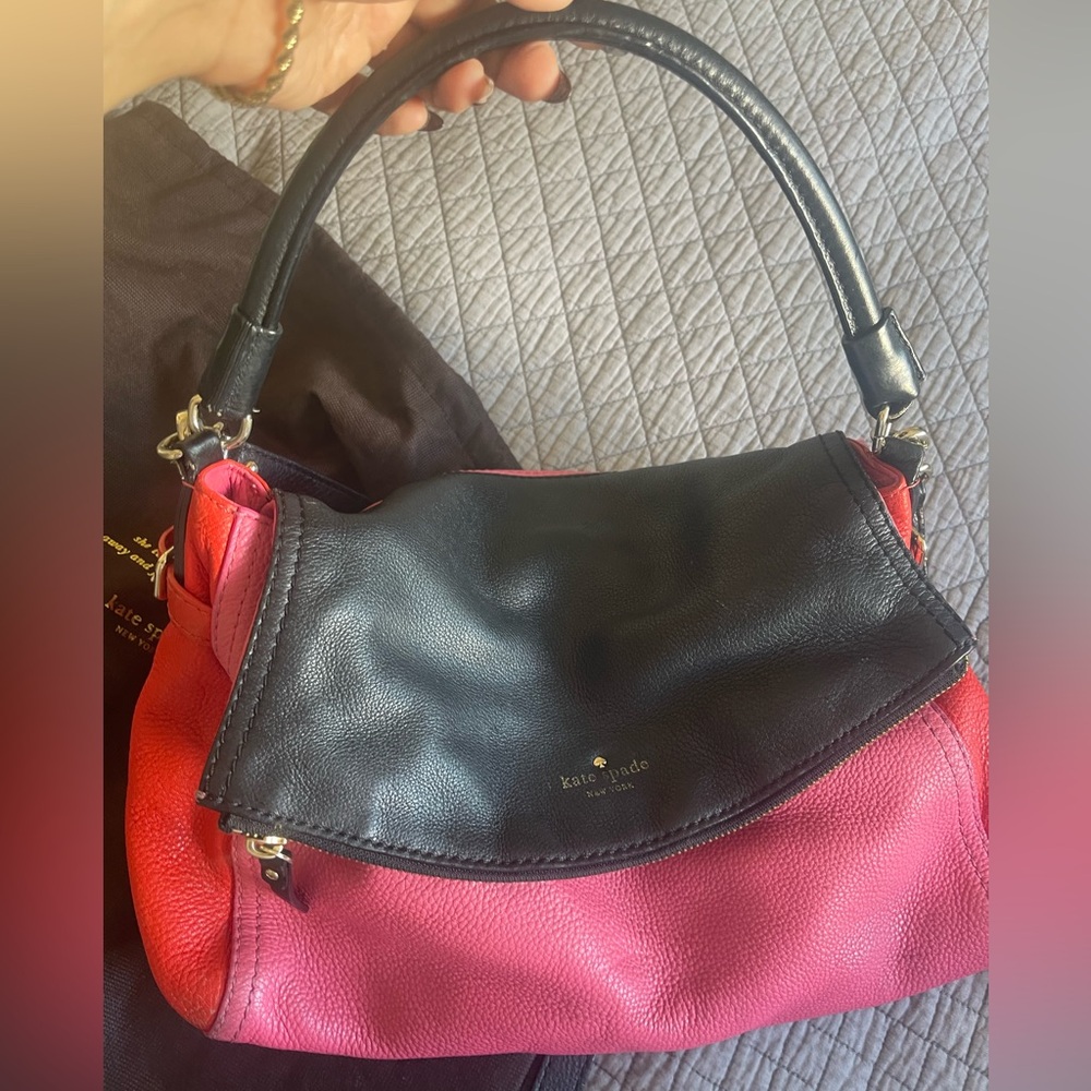 VINTAGE Kate Spade Black, Pink , and Red Leather Handbag
